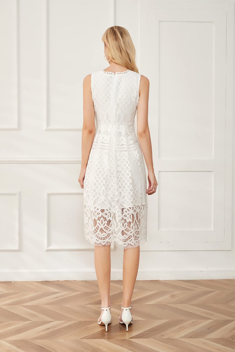 VEIISAR Womens Fashion Sleeveless Lace Fit Flare Elegant Cocktail Party Dress (XX-Large, L0201White) - Image 4